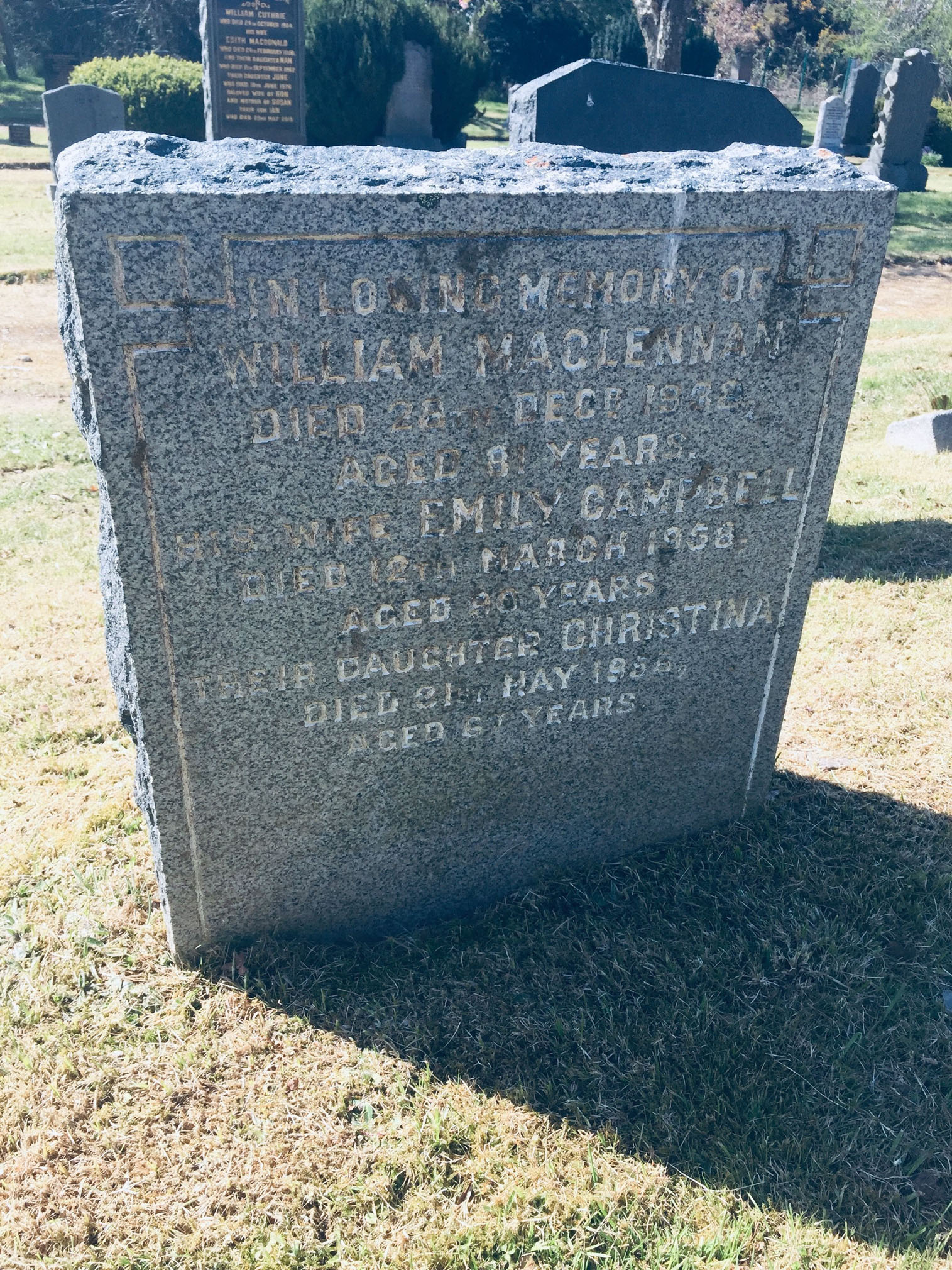 Photo of headstones/William MacLennan died 1938 [1937] MI Tomnahurich, Inverness
